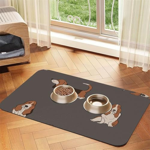 Cute Basset Hound,Waterproof Pet Feeding Mat,PU Leather Placemats for Cat Dog Water Bowl,Food Mats,40x60cm