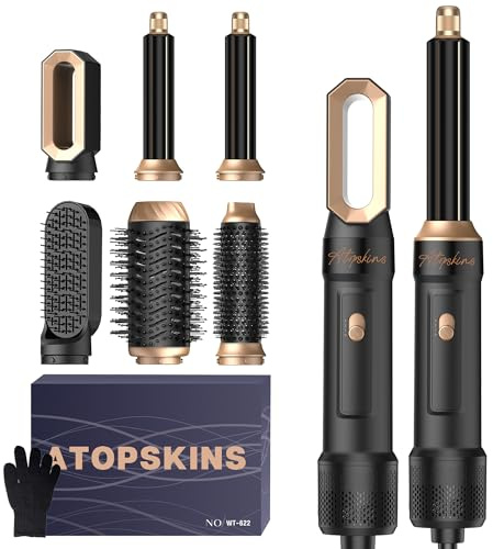 Pro Hairstyler 6 in 1 Hair Dryer Brush Set,Atopskins Air Styler Set Haarstyler Ionen Föhnbürste mit 30mm Warmluft-Lockenstab | Hairstyler 1000W Haartrockner Föhn für Volumen, Trocknen,Glätten & Locken