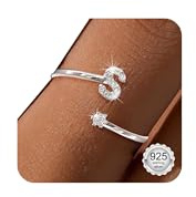 Maynor A-Z Buchstaben Ring Silber 925 Damen Cubic Zirkonia Wasserfeste Ringe – Verstellbare Rings von Größe 50 bis 60 Daumenring Fingerring Initialen Schmuck