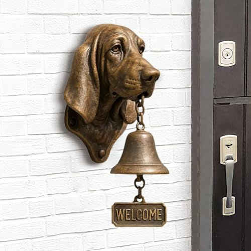 Cast Iron Dog Welcome Doorbell, Retro Metal Outdoor Farmhouse Vintage Door Bell for Front Door, Dog Head Shape Decoration, Hanging Wall Mounting, Dinner Bells (Basset Hound)
