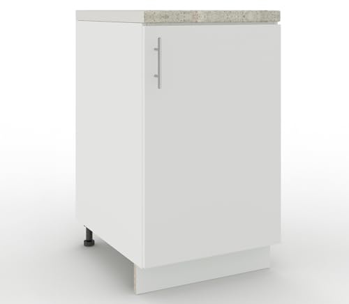 JD Greta Adjustable Kitchen Base Unit - 500mm - Base Cabinet with Door & Worktop - White Matt