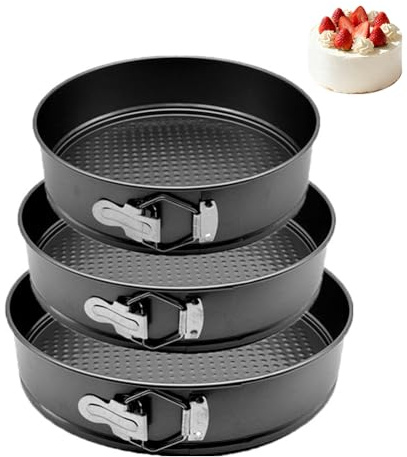 EUBSWA Teglia apribile rotonda, 24/26/28 cm, 3 pezzi, con rivestimento antiaderente per teglia, stampi da forno, stampi per torte, stampi per torte