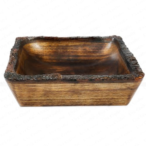 Uvz Crafts Mango Wood Bowl Square Tray | Rustic Live Bark Edge Decorative Bowl & Tray | Handmade Wooden Fruit Bowl for Kitchen, Dining Table & Home Decor | 9x9x2 Inch