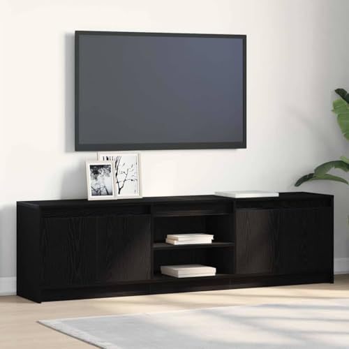 HETFTJN Credenza per TV, colore nero, 180 x 34 x 50 cm, in legno a LED, con ante a filo e maniglie quadrate, moderno supporto per TV con spazio per il soggiorno