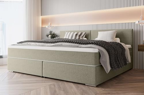 99rooms Phönix Boxspringbett 220x200 cm Beige | Familienbett in Webstoff Malmo_New, Box: BFK, Matratze: TFK, Kaltschaumtopper