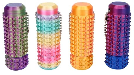 HELEVIA Lot de 4 porte-clés à picots imprimés en 3D, jouet sensoriel dur avec roue rotative pour soulager le stress, l'anxiété, pour adultes et adolescents (multicolore)