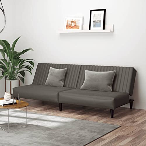 SKTQYQO Schlafsofa, 2-Sitzer, grau, aus Kunstleder, umwandelbar, mit Holzstruktur und weichem Bezug, für Wohnzimmer und Büro. Dieses 2-Sitzer-Schlafsofa aus grauem Kunstleder