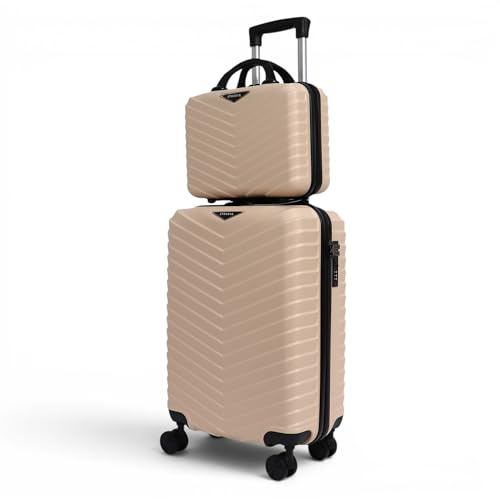STRAVIA Valise Cabine 55 cm + Vanity 30 cm – Set Bagage à Main Avion – ABS légers et résistants – Serrure à Code sécurisée – 4 Roues Double Ultra fluides Rose Gold – 55 x 36 x 24 cm / 32 x 29 x 10 cm