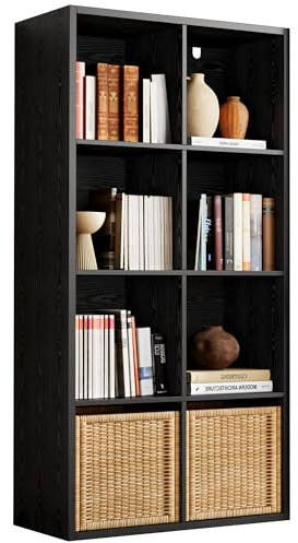 IRONCK 8-Cube Storage Organizer, Reversible Vertical Bookshelf, Black