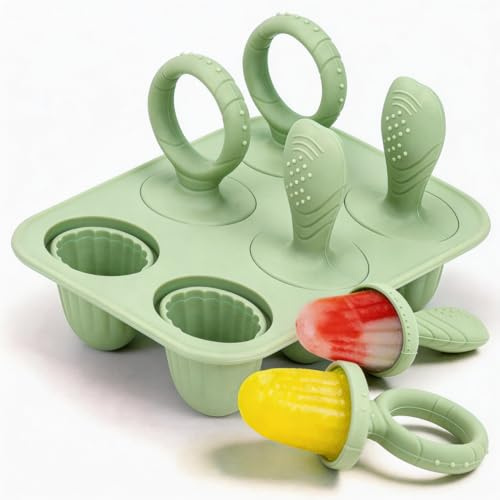 Eisformen, Eisform Eis am Stiel, Eisförmchen Popsicle Formen, Stieleisformer Eislutscher Formen, Mini Eisform für Kinder, Baby, BPA frei (Grün)