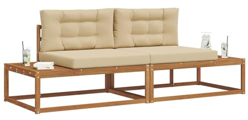 vidaXL Outdoor-Sofagarnitur mit Kissen 2 Stück Natur und Beige, Cooles Outdoor-Sofa, Langlebiges Gartenmöbel, Modulare Couch, Flexibles Patiositzmöbel, Wetterfestes Lounge-Set