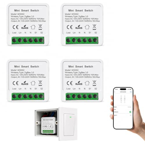 WDKXCN Zigbee Lot de 4 interrupteurs intelligents ZigBee - Compatible avec Alexa Echo Google Home Smart Life et Tuya - Conducteur neutre nécessaire