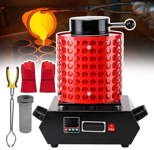 Horno eléctrico de 2000 W para fundir oro y metales, capacidad de 1 kg/2 kg/3 kg, temperatura máxima de 1150 °C (2102 °F), tiempo de fusión de 25 a 35 minutos,2kg,Red