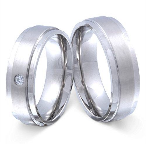 Trauringe Partnerringe Freundschaftsringe - inkl. WUNSCHGRAVUR - Edelstahl Zirkonia 54-50 76HD - mit AMAZON KONFIGURATOR direkt online gestalten !