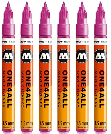 Molotow One4All 127HS-CO Acryl Marker 6 Stück, Farbe 225 metallic pink | 1,5 mm Strichstärke, hochdeckend und permanent, schnell trocknend, UV-beständig, nachfüllbar, für fast alle Untergründe