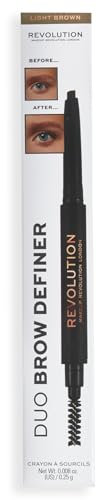 Revolution Duo Brow Definer Stift, Für präzise Konturen, Inklusive Bürste, Hellbraun