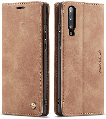QLTYPRI Hülle für Samsung Galaxy A70, Vintage Dünne Handyhülle mit Kartenfach Geld Slot Ständer PU Ledertasche TPU Bumper Wallet Case Flip Schutzhülle für Samsung Galaxy A70 - Braun