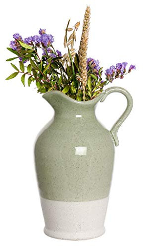 Flower Vase Ceramic Pitcher Jug Decorative Two Tone Green & White Floral Display Vase Spring Summer Easter Decor Gift