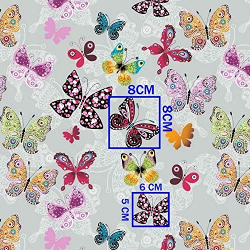 Pingianer 11,99€/m Schmetterling 100% Baumwolle Baumwollstoff Kinder Meterware Handwerken Nähen Stoff (Schmetterling Bunt auf Grau 2, 100x160cm (11,99€/m))