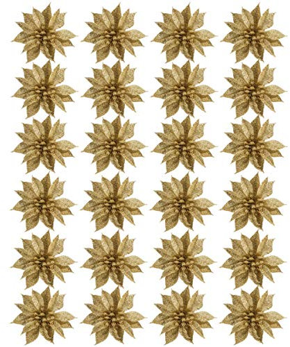 Toyvian Weihnachtsdeko 24st Weihnachtsblume Glitzer Weihnachtsstern Ornament Christrose Weihnachtsstern Rosa Weihnachtsschmuck Mini-kranzblume Urlaub Glitzer Weihnachtsbaum Künstliche PVC