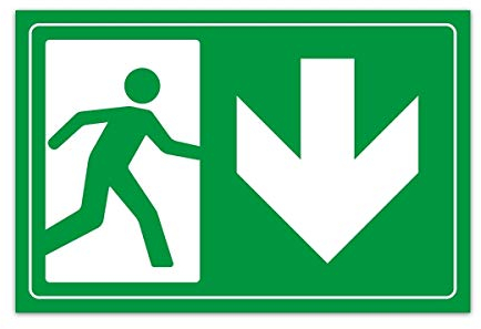 Aluverbund Hinweis Schild 30x20cm Wetterfest Kratzfest Rostfrei UV beständig - Notausgang unten