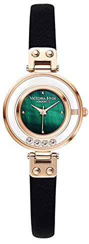 VICTORIA HYDE Damen Uhren Kleines Grünes Zifferblatt Analog Quarz Armbanduhr mit Lederarmband (Grün-Schwarz)