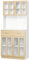 HOMCOM Aparador de Cocina Alto Armario de Cocina Multi-Registro 4 Puertas de Cristal con Estante de cajón Deslizante Encimera Grande de Madera Blanca Aspecto Roble Claro