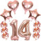 Feelairy Luftballons Zahl 14 Rosegold Folienballon Nummer 14, Helium Ballons Herz Sterne Roségold, Ballons Konfetti Rosegold, Zahlenballon 14 für Geburtstag Mädchen Party Deko