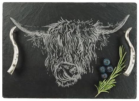 The Just Slate Company Medium Highland Cow Slate Serving Tray Gift Boxed