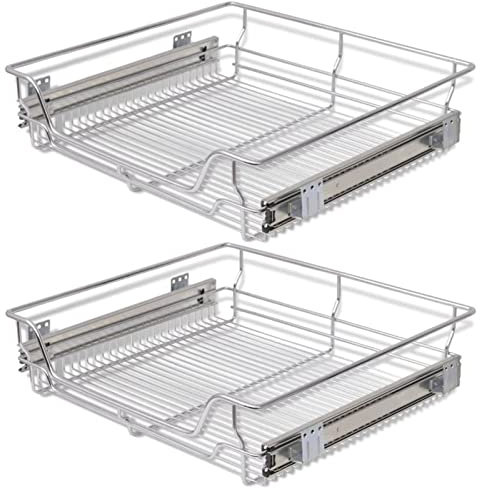 Yongdu Einbauschublade Korbauszug 2 STK Küchenschubladeneinsätze, Apothekerschrank Einsatz, Gemüse Regal, Gewürzregal Ausziehbar Für Küchenschrank, Drahtkorb Unterschrank, Silbern 600 mm