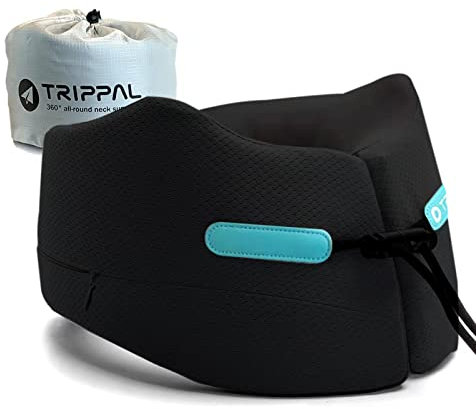Joscoal Reisekissen Nackenkissen Reisekissen für Flugzeug Nackenhörnchen Memory Foam Travel Pillow Auto-Kopfstütze Reise Büro Autos Bus Zug Stützfunktion(Größe M, Schwarz)