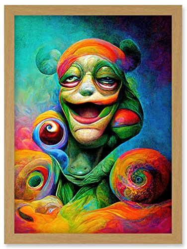 Doppelganger33 LTD Psychedelic Stoned Clown Trippy Colourful Artwork Framed Wall Art Print A4