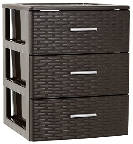 AC - Cajonera de Ordenación Modelo Rattan - 3 Niveles - Torre de almacenaje Multiusos, Organizador Auxiliar, Almacenamiento, baño - 46,5 x 36,5 x 36,5 cm - Color Wengue