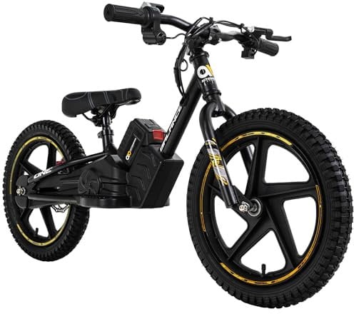 Actionbikes Motors Kinder Balance Bike Elektrofahrrad | 16 Zoll Fahrrad - 250 Watt - Elektro Laufrad mit Scheibenbremsen - 21 V 5.4 Ah - Kinder Kinderfahrzeug - Spielzeug ab 3 Jahren (16 Zoll Gelb)
