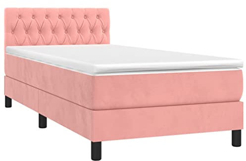 vidaXL Boxspringbett mit Matratze Bett Polsterbett Bettrahmen Bettgestell Lattenrost Einzelbett Hotelbett Schlafzimmerbett Rosa 90x190cm Samt