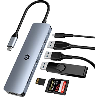 Hub USB C con 4K UHD HDMI, 7 in 1 Hub de Datos USB C con 3 * USB 3.0, HDMI, PD, SD/TF 3.0, 5 Gbps Adaptador USB Tipo C para MacBook Pro Air, Surface Pro, iPad Pro y Otros Dispositivos de Tipo C