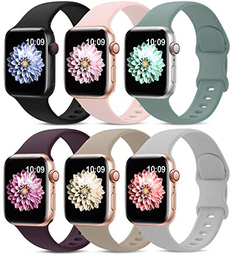 AMSKY 6 Stück Silikon Sport Armbänder Kompatibel mit Apple Watch Armband 44mm 40mm 46mm 42mm 41mm 45mm 38mm 49mm Damen Herren, Weiche Band Kompatibel mit iWatch Armband Se Ultra 10 9 8 7 6 5 4 3 2 1