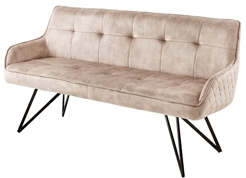riess-ambiente.de Design Bank Euphoria 156cm Greige Samt im Retrostil mit Ziersteppung