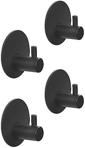 4 Pack Stainless Steel Self Adhesive Hooks Heavy Duty Sticky Hooks Extra Strong, Door Wall Coat Hooks, Bathroom Towel Hooks for Hanging Coat Bag Towel Hat Kitchen Supplies, No Drilling - Black
