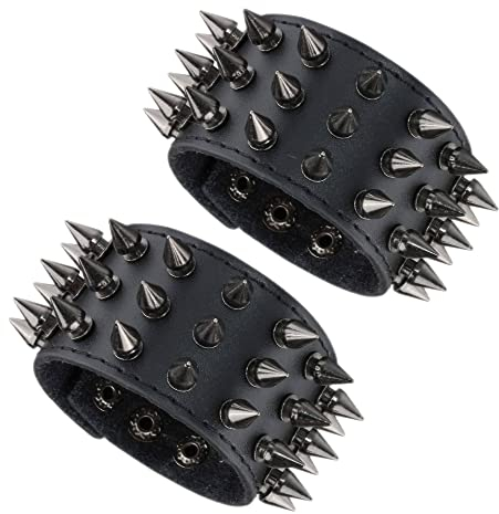 JJDreams 2 Stück Punk Breite Lederarmband Unisex Schwarze Nieten Armband Gothic Rocker Armband Set