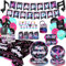 Obussgar Musik-Geburtstagsparty-Zubehör – Musiknoten-Party-Dekoration, einschließlich „Happy Birthday“-Bannerteller, Tischdecken-Luftballons, Kuchenaufsatz für Mädchen, Kinder, für 20 Personen (L)