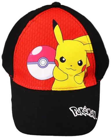 Fashion UK Offizielle Baseballkappe, kompatibel mit Pokemon Pikachu, Modell Pokeball. Schirmmütze für Kinder oder Jungen, Polyester und Baumwolle, Baseballkappe, schwarz, rot. 56