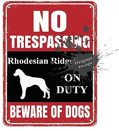 Schild mit Aufschrift No Trespassing Rhodesian Ridgeback on Duty Yard Decor, 30,5 x 40,6 cm, Warnschild mit Aufschrift Warning Guard Dog On Duty, Metallblech, Warnschild für den Zaun, einfache