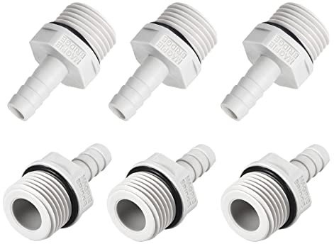 M METERXITY 6 Paquete Lengüeta Manguera Accesorios - PVC Tubo Conector para Transportar Agua, Aire, Aplicar Maquinaria, Industria (0.31 Lengüeta x 1/2 G Macho Hilo, Gris)