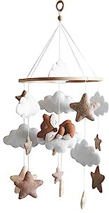 Baby Mobile aus Filz, hand-made, fair-trade, Babyzimmer Deko für Mädchen & Jungen, zum Aufhängen über Wickeltisch Babybett Laufstall (Schlafender Fuchs)