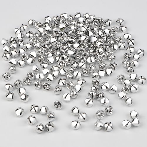YiYa 200PCS Metall Kleine Glocken Glöckchen zum Basteln Silber Schellen Basteln DIY Glocken Glocken für Weihnachtsfest Dekoration Kranz Holiday Home Dekoration (1CM)