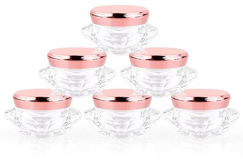 BOSMIOW 6pcs 30ml/1oz Empty Clear Plastic Diamond-shape Cream Jars with Pink Lid and White Inner Lining,Cosmetic Sample Pot Container,Scrub Storage Box,Makeup Bottles for Eye Shadow,Gel,Foundation