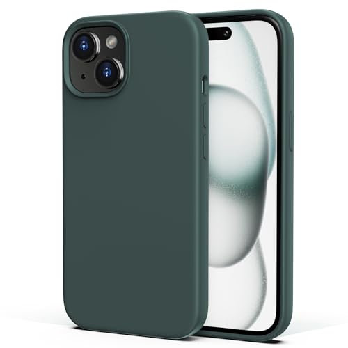 TIIXXA Coque en silicone pour iPhone 15, coque de protection ultra fine en silicone liquide, souple, anti-choc, doublure en microfibre anti-rayures, vert pin
