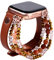 JewelryWe Damen Ersatzarmband Kompatibel Mit Apple Watch 42mm/44mm/45mm/49mm Vintage Elastisch Perlenarmband Lederarmband für iWatch Series 8/7/SE/6/5/4/3/2/1 Braun