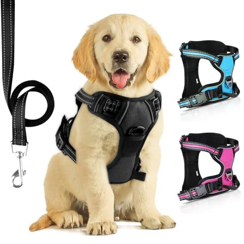 Harnais Chien, Réfléchissant Harnais Anti Traction pour Chien,Noir Foncé,M